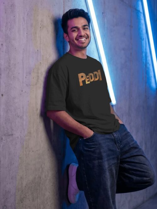 Peddi Ram Charan warrior back graphic white t shirt with front PEDDI typography