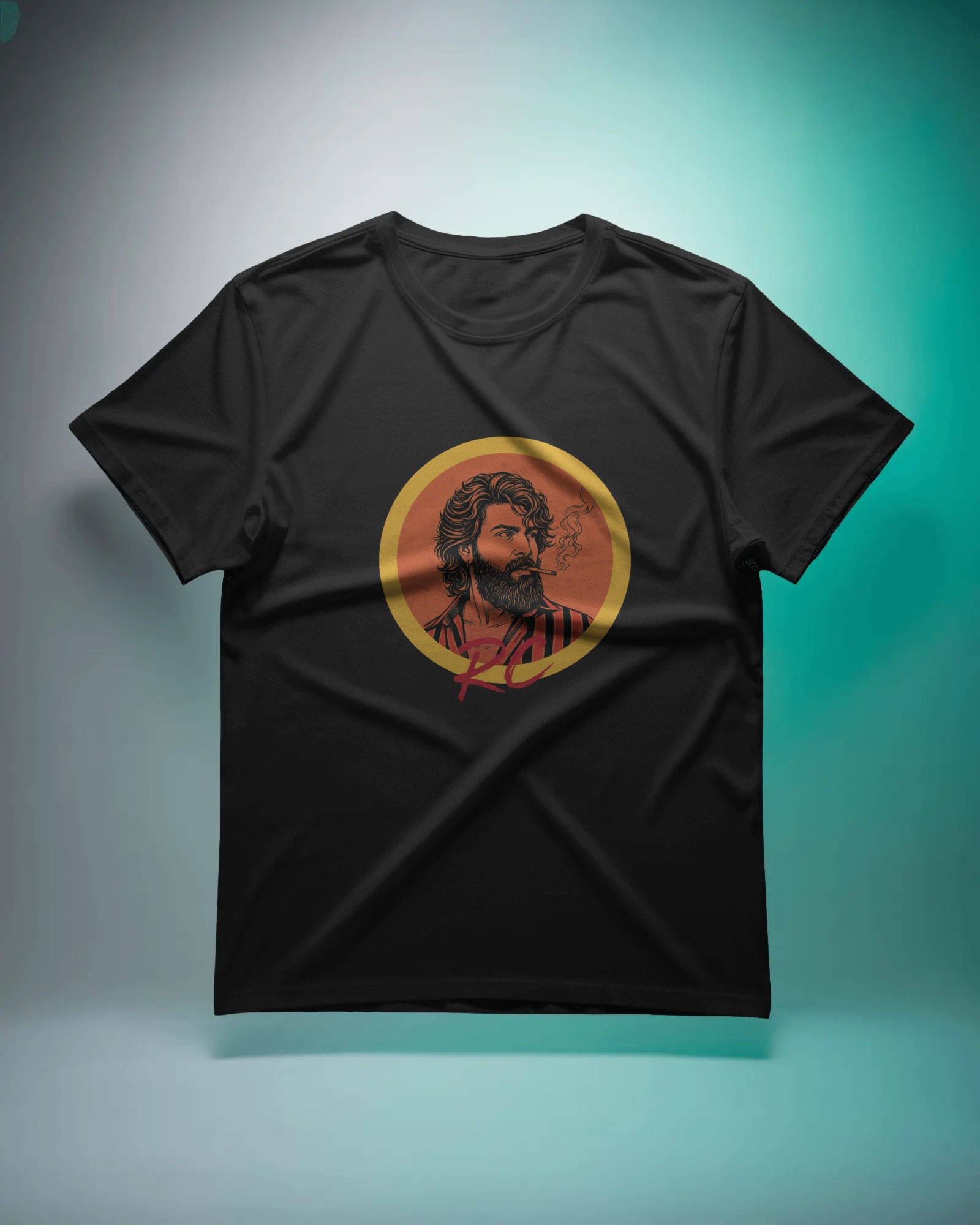 Peddi Ram Charan portrait front graphic black t shirt with PEDDI back print.