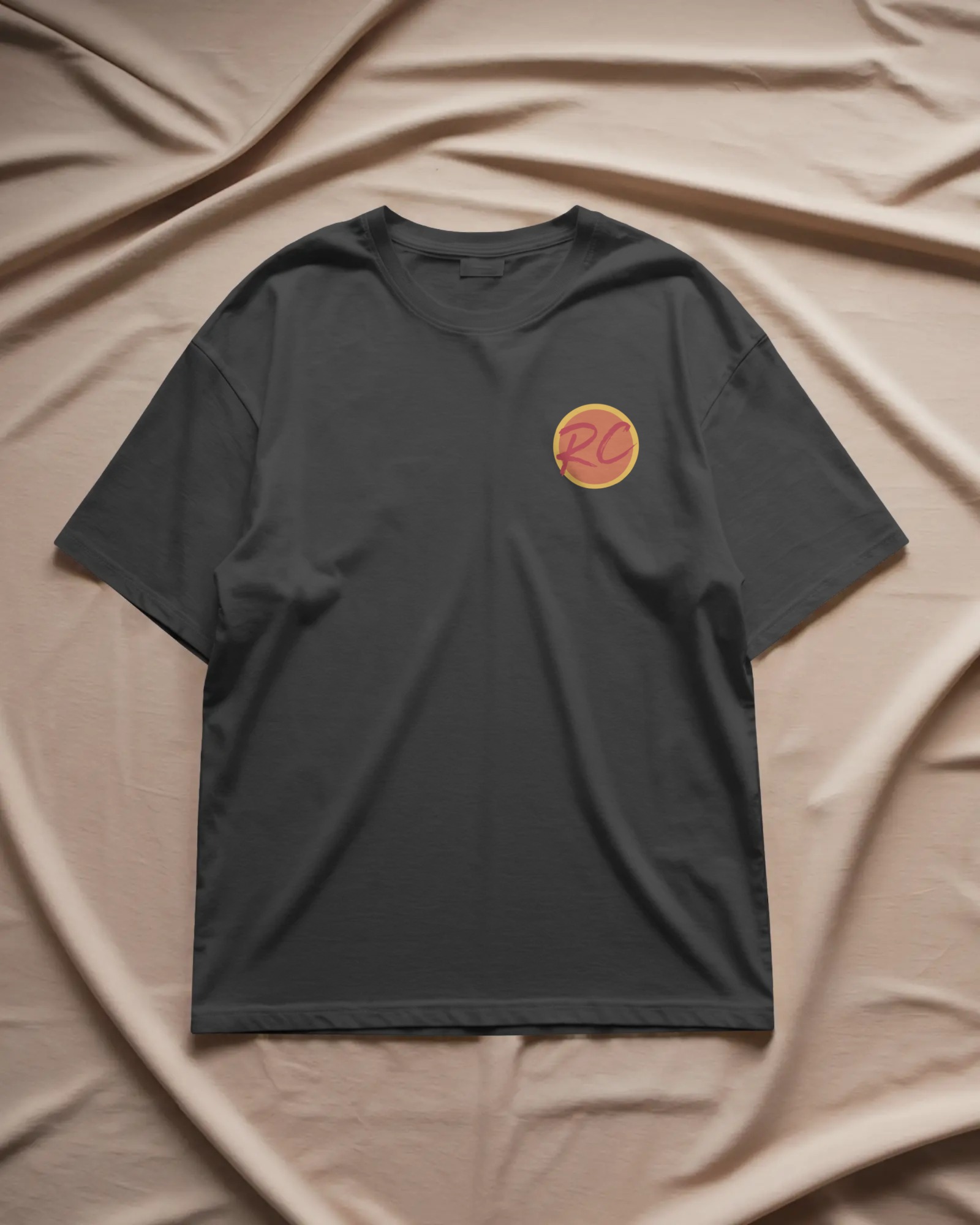Peddi RC badge minimal front black t shirt Ram Charan fan tshirt