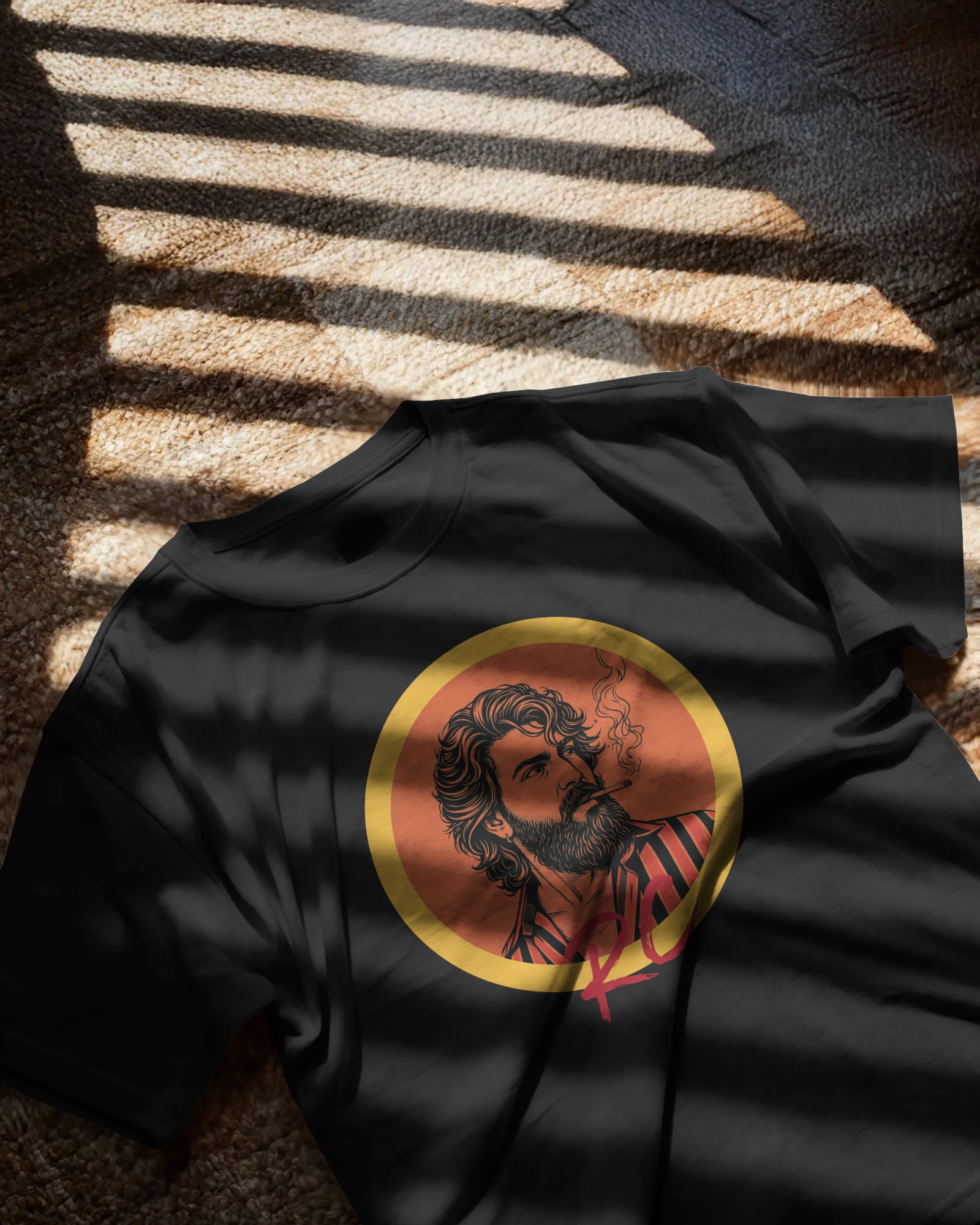 Peddi Ram Charan portrait front graphic black t shirt with PEDDI back print.