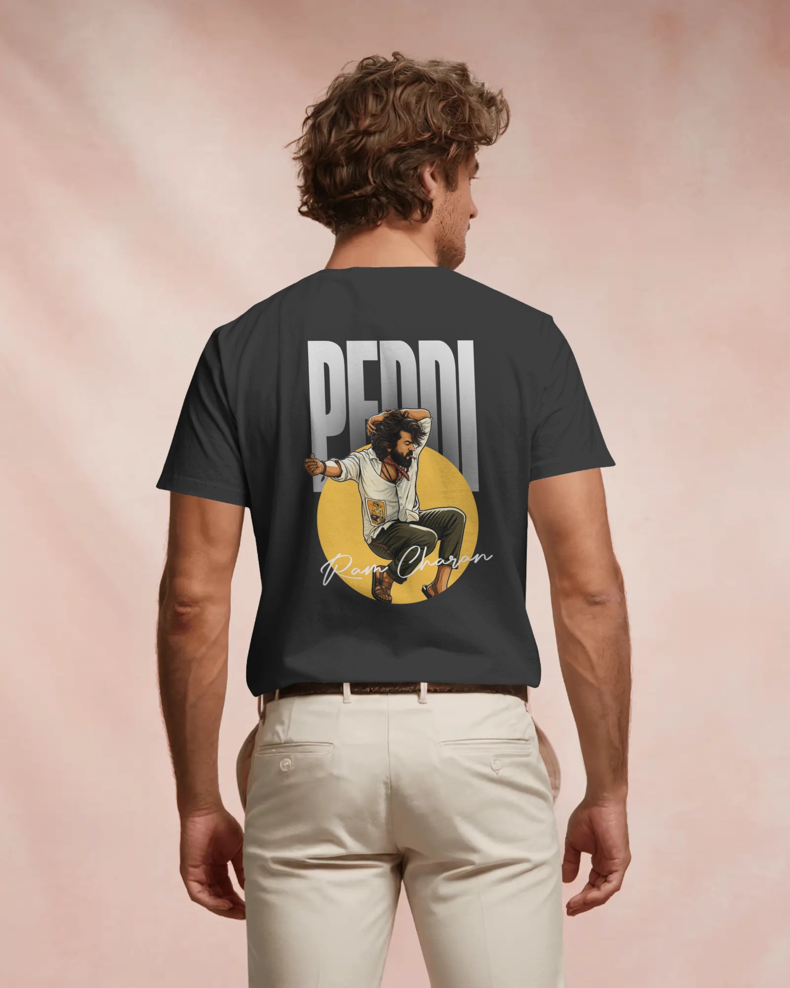 Peddi RC badge minimal front black t shirt Ram Charan fan tshirt
