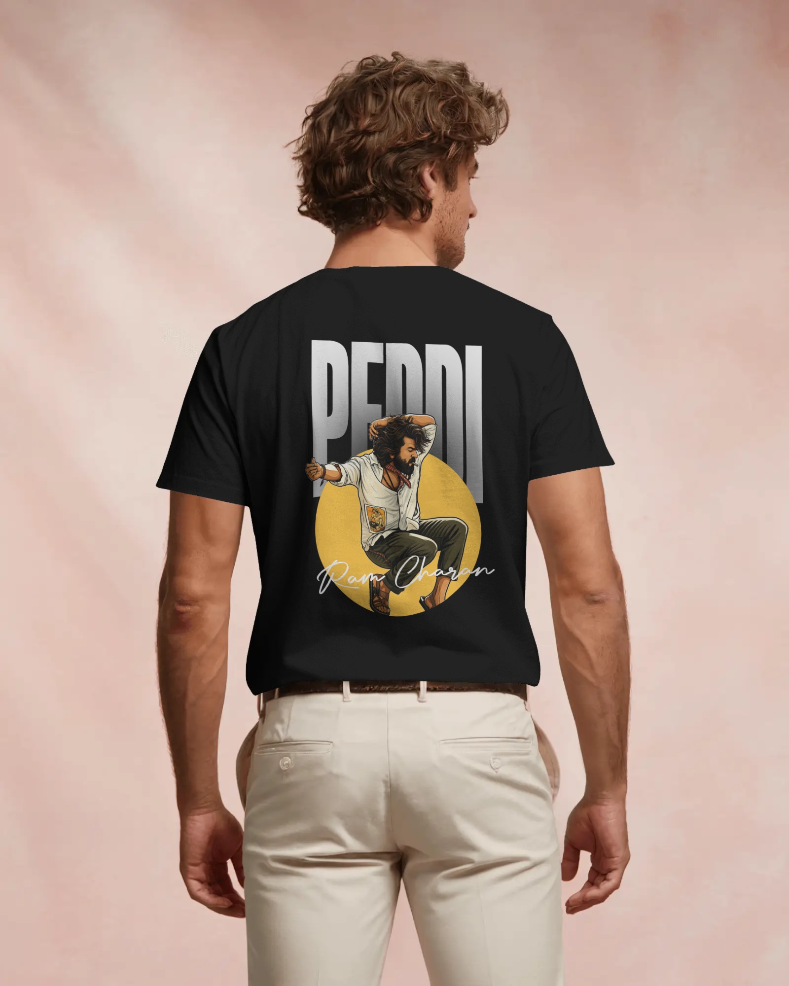 Peddi chikiri signature front black t shirt Ram Charan fan tshirt design