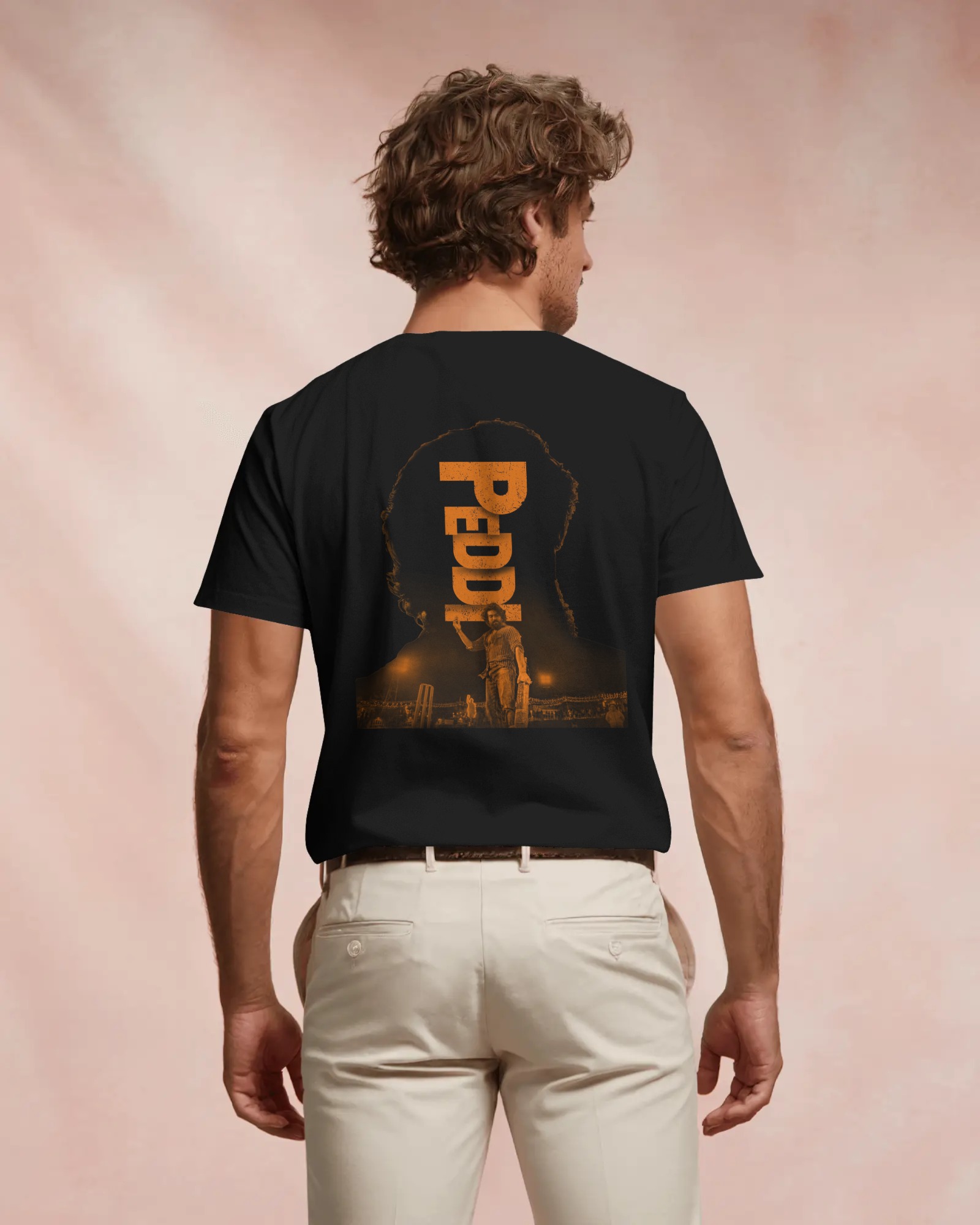Peddi Ram Charan black t shirt back graphic Peddi Ram Charan white t shirt back graphic
