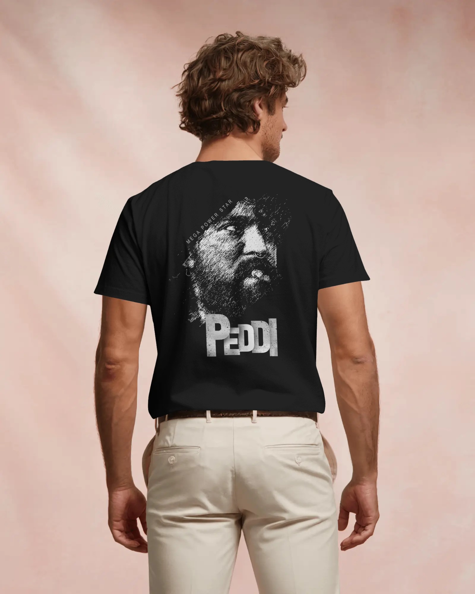 Peddi RC minimal logo front black t shirt Ram Charan fan tshirt